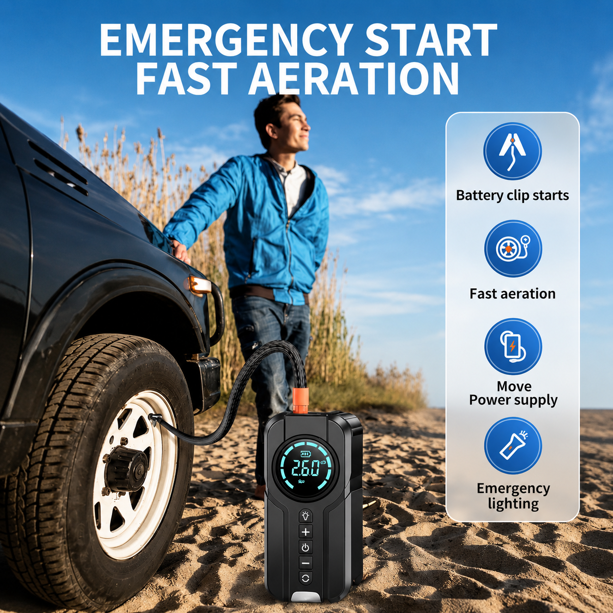 RoadHero Pro | Tire Inflator with Light, Jump Starter & Phone Charger